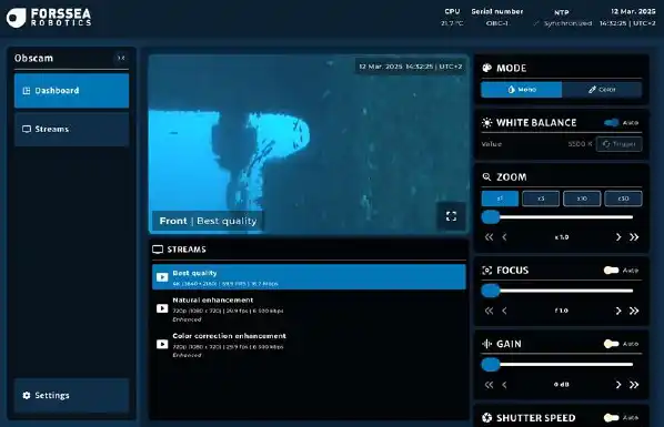 Forssea Robotics Video Setting Dashboard